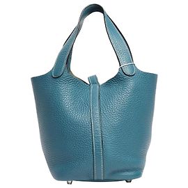 Hermès Sac Picotin 18 en cuir Clémence bleu jean Bleu