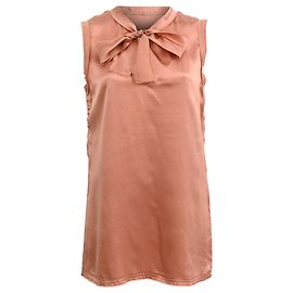 Blusa sem mangas em seda nude com laço de gato da Lanvin Laranja Coral