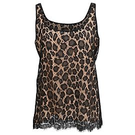 Michael Kors Lace-Detailed Tank Top in Black and Beige Polyester Black
