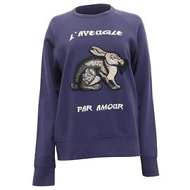 Pull en coton bleu marine Gucci L'Aveugle Par Amour avec appliqué de lièvre Bleu Bleu Marine
