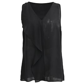 Blusa sem mangas com babados em seda preta com decote em V da Michael Kors Preto