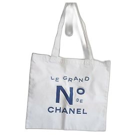 Borsa Tote Chanel Bianca e Blu in Cotone Bianco Blu