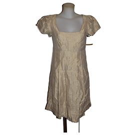 Jc De Castelbajac Leinenkleid mit Goldfäden Beige Beige Golden