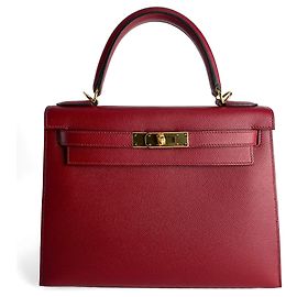 Hermès Kelly 28 Epsom Leather Sellier Top-handle Handbag Rouge Grenat Red