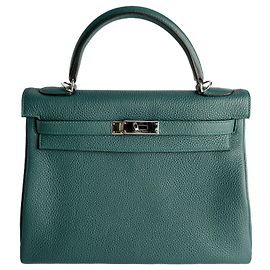Hermès Bolsa de mão em couro Taurillon Clemence Kelly 32 Malachite Verde