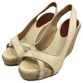Christian Louboutin Canvas Wedge Sandals Beige
