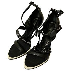 Chloé Sandales en cuir avec logo Chloe Noir