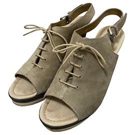 Sandales à lacets en daim Moncler avec talon ouvert Beige