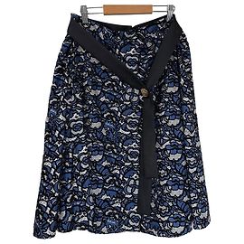 Louis Vuitton Flower Embroidery 100% Silk Skirt Blue