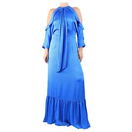 Autre Marque Maxikleid aus blauer Seide - Größe UK 14 Blau