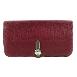 Cartera Larga Dogon de Hermès en Rojo Roja Otro Gris pardo