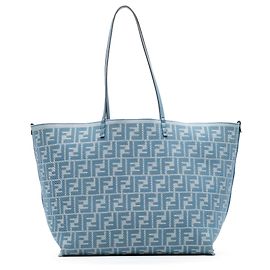 Fendi Blue Large FF Pequin FF Jacquard Reversible Roll Tote Blue Light blue