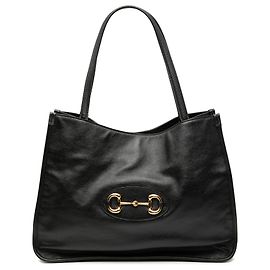 Gucci Schwarze Mittelgroße Leder Horsebit 1955 Tote Schwarz
