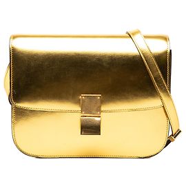 Céline Celine Ouro Médio Couro de Bezerro Caixa Clássica Dourado