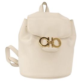 Salvatore Ferragamo Gancini Flap Drawstring Backpack Leather Mini White