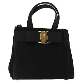 Sac convertible Vara Bow en daim petit de Salvatore Ferragamo Noir