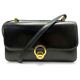 Hermès BOLSA DE MÃO HERMES RING VINTAGE 1978 EM COURO BOX PRETO Preto