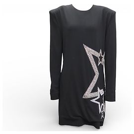 NEUES BALMAIN-Cocktailkleid MIT STRASS-STERNEN XL 46 SCHWARZ Schwarz