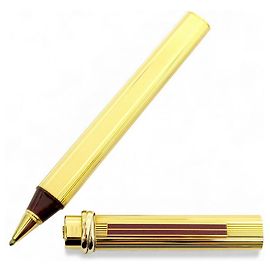 STYLO BILLE MUST DE CARTIER GODRON ST10321 TRINITY EN PLAQUE OR ROLLER PEN Doré