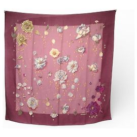 Hermès CHALE HERMES LA ROSEE FIORI ROSA 140 CM IN CACHEMIRE E SETA Rosa