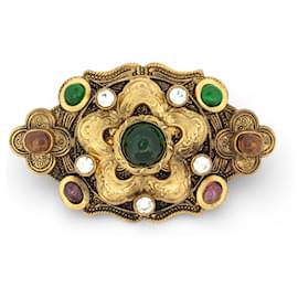 VINTAGE BROCHE CHANEL GRIPOIX 1984 PIERRES CABOCHON PATTE DE VERRE STRASS BROOCH Doré