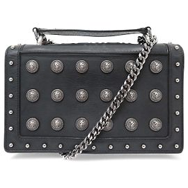 BALMAIN LOVE BUTTON SCHWARZE LEDER HANDTASCHE MIT KETTE Schwarz