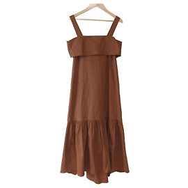 Vestido de linho Theory ECO CRUNCH WASH TIE BK DR Marrom