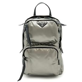 Prada Triangle Nylon Backpack Black Silver Black Silvery