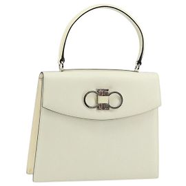 Salvatore Ferragamo Double Gancini Top Handle Saffiano Leather Small Blanc