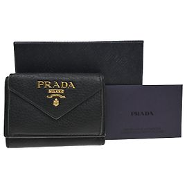 Prada Front Pocket Trifold Wallet Vitello Move Compact Black