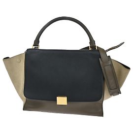 Céline Celine Trapeze em couro com camurça Medium Multicor