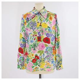 Camisa de medio botón de seda multicolor con estampado floral Gucci Multicolor