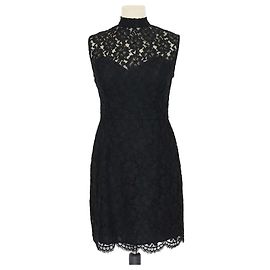 Vestido sem mangas de algodão misto floral em renda preta Sandro Preto