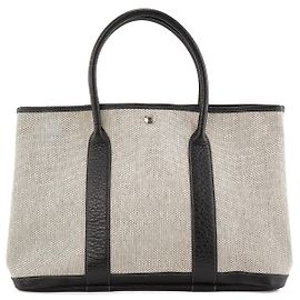 HERMÈS - Garden Party Handbag in Grey Canvas and Black Leather Black