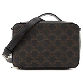 Céline CELINE - Borsa a tracolla Triomphe Celine in pelle nera e tela rivestita Nero