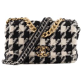 CHANEL - Borsa a tracolla 19 Chanel in tweed nero e bianco Nero