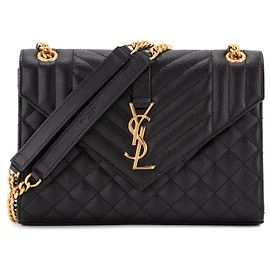 SAINT LAURENT - Bolsa de tiracolo Envelope medium Saint Laurent em couro granulado preto Preto