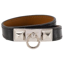 HERMÈS - Pulseira Rivale Double Tour em Couro Preto (XS) Preto