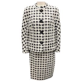 Escada White / Black Houndstooth Tweed Jacket and Skirt Suit Set White