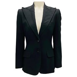 Schwarzer Wollstretch-Blazer mit zwei Knöpfen von Dolce & Gabbana Schwarz