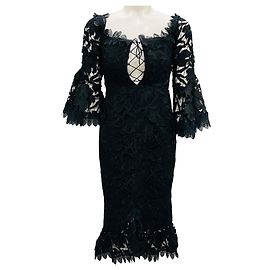 Nicholas Kirkwood Nicholas Black Botanische Spitzen-Midikleid Schwarz