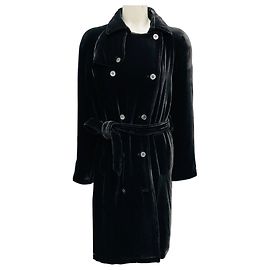 Aspesi Dark Brown Double Breasted Velvet Trench Coat with Belt Brown