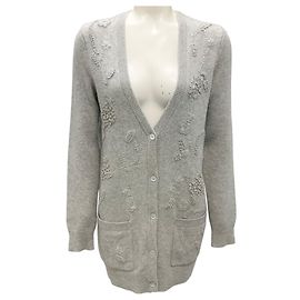 Grau Perlenmischung Cashmere Strickjacke von Michael Kors Grau