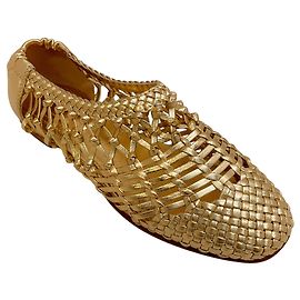 Jonathan Simkhai Simkhai Gold Metallic Leather Woven Flats Golden