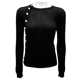 Fein gestrickter Wollpullover in Schwarz / Silber mit Knopfdetails von Altuzarra Schwarz