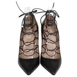 Schwarze Leder-Pumps mit Rockstud und Schnürung von Valentino Schwarz