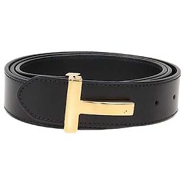 Cinto de couro preto com fivela dupla T Tom Ford Preto
