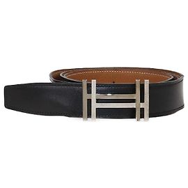 Cinto reversível em couro Box preto/dourado e couro Togo com fivela H Au Carre da Hermès Preto Dourado