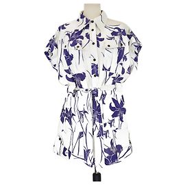 Zimmermann Weiß/Blaue Blumenmuster Leinen Acadian Overall Weiß Blau