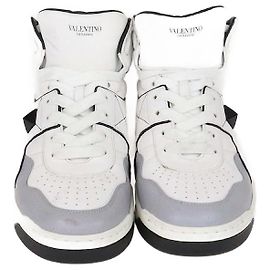 Valentino White/Grey Leather One Stud High Stop Sneaker White Grey